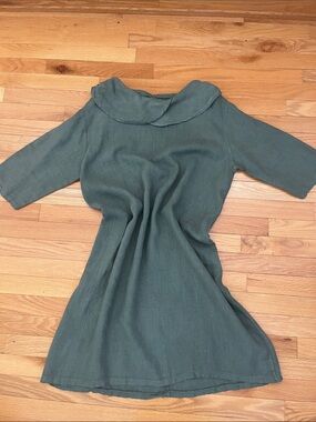 100% Pure Olive Green Linen Dress.